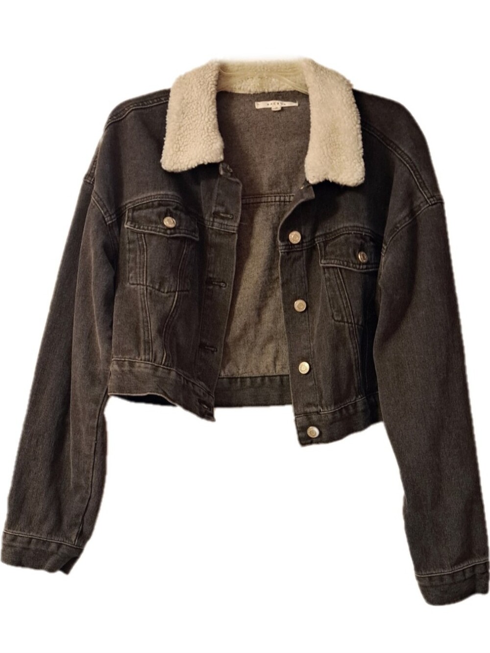 PacSun Size M Grey Baggy Lightweight Cropped Jacket with Faux-Shearling Liner